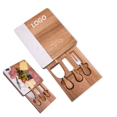 Acacia Wood Marble Cheese Board Set with Tools