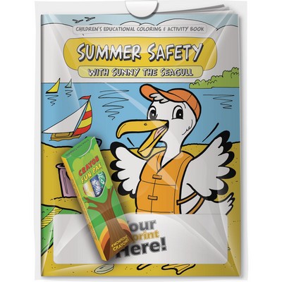 Combo Pack - "Summer Safety with Sunny the Seagull" Coloring Book & 4-Pack of Crayon (Imprinted)