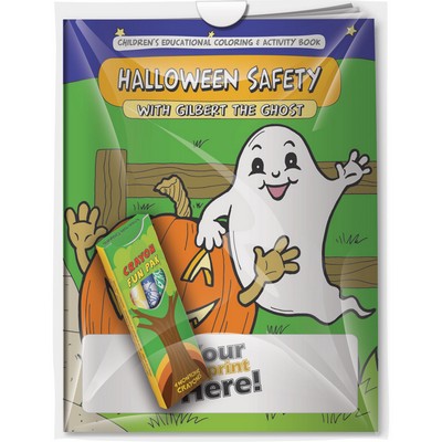 Combo Pack -"Halloween Safety with Gilbert the Ghost" Coloring Book & 4-Pack of Crayon in a Poly Bag