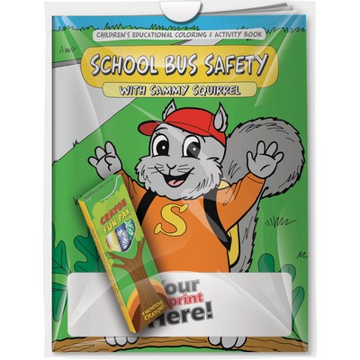 Combo Pack - "School Bus Safety with Sammy Squirrel" Coloring Book & 4-Pack of Crayon in a Poly Bag