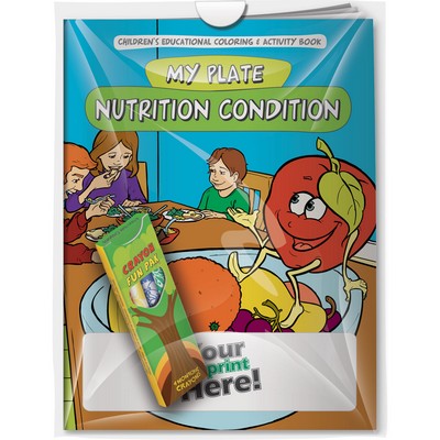 Combo Pack - "My Plate: Nutrition Condition" Coloring Book & 4-Pack of Crayon (Imprinted)
