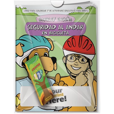 Combo Pack -"Barkley Teaches Bicycle Safety (Spanish)" Coloring Book & 4-Pack of Crayon (Imprinted)