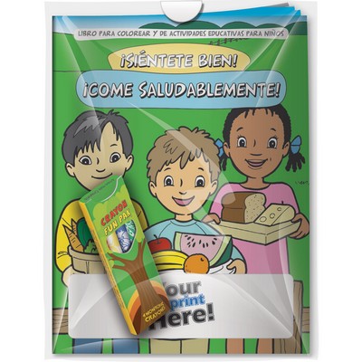 Combo Pack - "Feel Good! Eat Healthy! (Spanish)" Coloring Book & 4-Pack of Crayon (Imprinted)