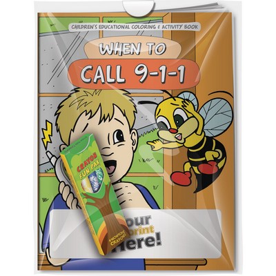 Combo Pack - "When to Call 9-1-1" Coloring Book & 4-Pack of Crayon in a Poly Bag