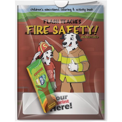 Combo Pack - "Flash Teaches Fire Safety! (Remastered)" Coloring Book & 4-Pack of Crayon (Imprinted)
