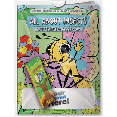 Combo Pack -"All About Insects with Belinda Butterfly" Coloring Book & 4-Pack of Crayon (Imprinted)