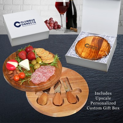 Feta Acacia Swivel Cheese Board Gift Box Set