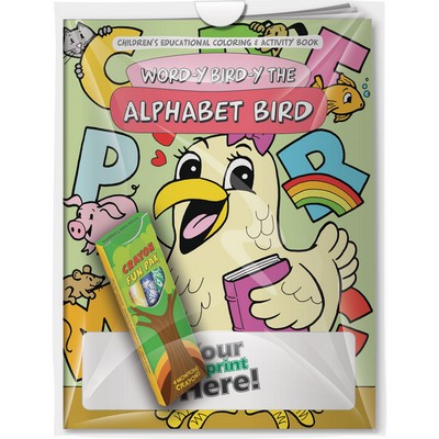 Combo Pack - "Word-y Bird-y the Alphabet Bird" Coloring Book & 4-Pack of Crayon (Imprinted)
