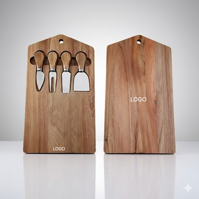 Acacia Cheese Board 4 pcs Set Stainless Steel Cheese Knife Set Charcuterie Cheese Tool