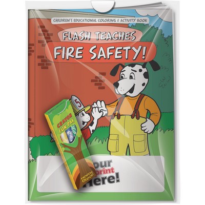 Combo Pack -"Flash Teaches Fire Safety!" Coloring Book & 4-Pack of Crayon (Imprinted) in a Poly Bag