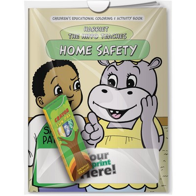 Combo Pack - "Home Safety with Harriet the Hippo" Coloring Book & 4-Pack of Crayon (Imprinted)