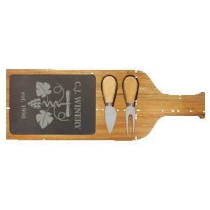 Acacia Wood/Slate Serving Board w/Two Tools